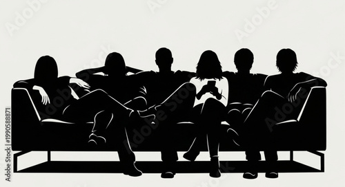 Silhouette of a Group of People Sitting on a Sofa Together.