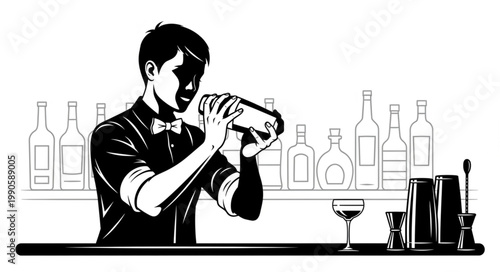 Bartender Shaking Cocktail in Bar.