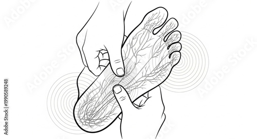 Close-up illustration of hands massaging a human foot.