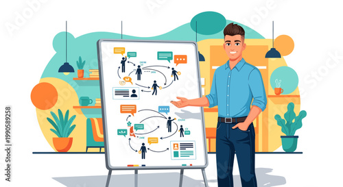 Businessman presenting information on whiteboard in office