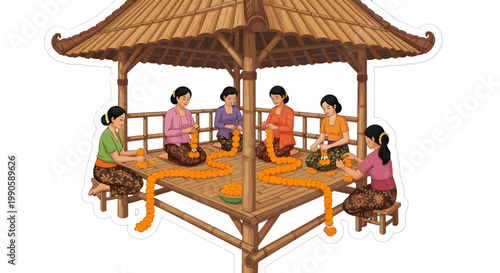 people sitting in a traditional Thai pavilion eating