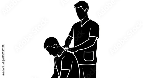 Silhouette of a person receiving a massage from a therapist.