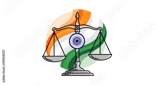 Scales of justice with Indian flag emblem symbolizing law and order in India vector illustration for legal concepts