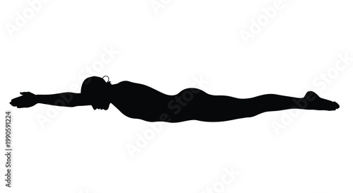 Swimmer in freestyle stroke body extended in water silhouette