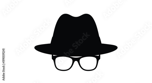 A black fedora and glasses are shown in dark silhouette