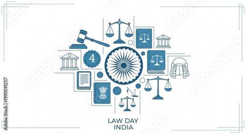 Collection of Indian law and justice icons representing legal concepts and court symbols with a minimalist flat design for legal websites and presentations