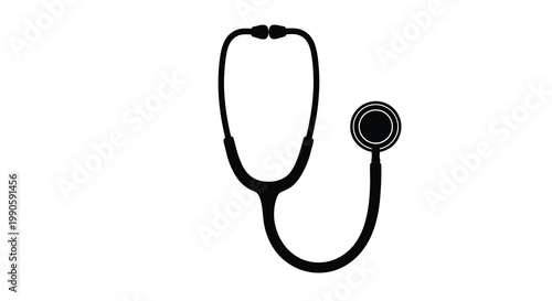 A black stethoscope graphic against a white background a stark silhouette