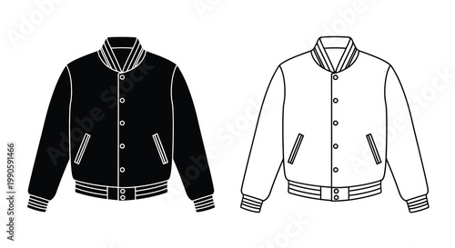 Two varsity jackets displayed in contrasting colors a black silhouette