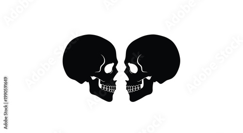 Two skulls forming a heart shape stark black design silhouette