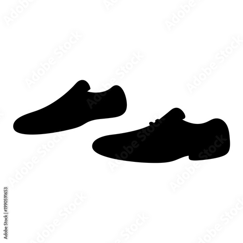 A black silhouette of footwear featuring a lace up shoe and slipper