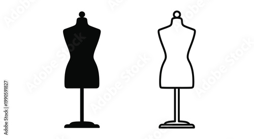 Two dress forms one solid and one outline a minimalist silhouette