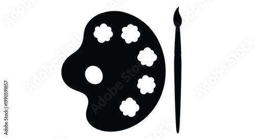 Artist s palette and brush depicted in a striking black silhouette