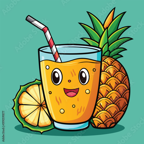 Cartoon juice glass with pineapple
