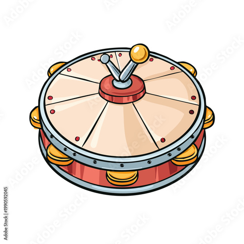 Retro Tambourine with Jingle Bells and a Central Spinner