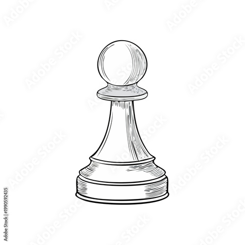 Simple Hand Drawn Sketch of a White Chess Pawn Piece on a Clean White Background