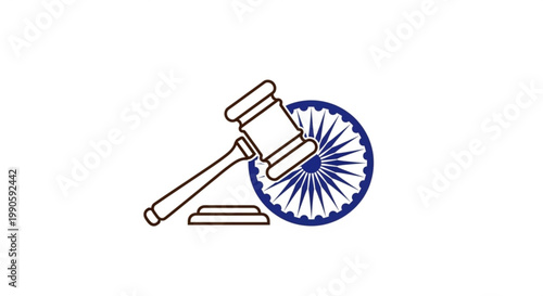 Gavel and Ashoka Chakra symbol representing justice and law in India vector illustration for legal concepts