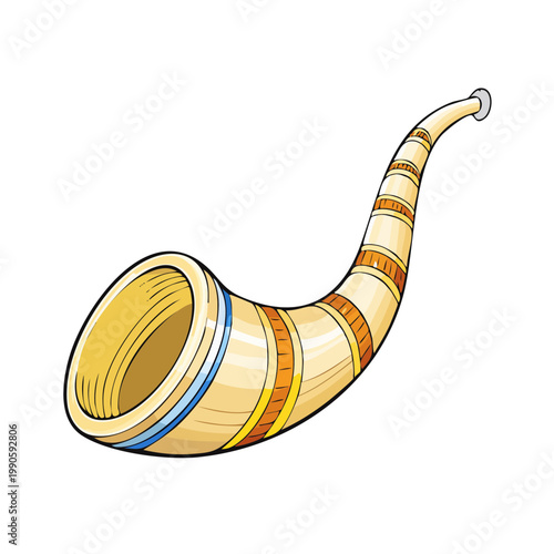 Traditional wooden alphorn musical instrument with decorative stripes and simple clean design