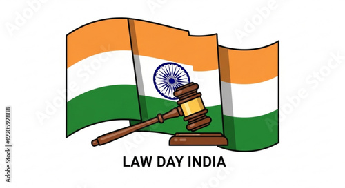 Indian flag waving with a judges gavel and block representing law and justice in India perfect for legal or national themes