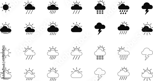 Weather icons silhouette collection: a diverse set of atmospheric conditions