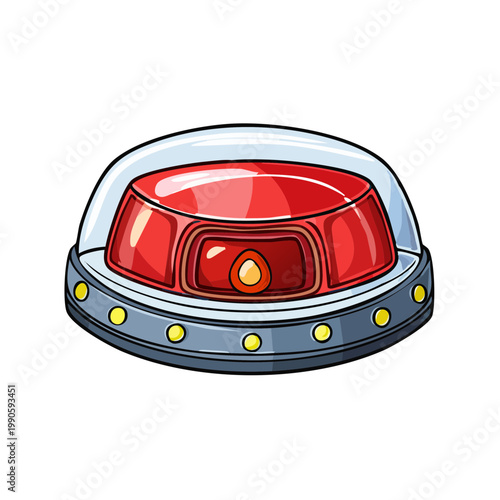Retro Sci-Fi Alien UFO Flying Saucer with Red Light and Yellow Details