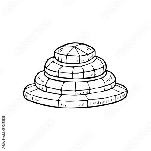 Stylized tiered pedestal or stand with faceted gemstone decoration in a hand drawn illustration style