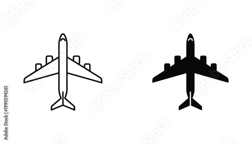 Airplane travel icons set with linear and silhouette styles for aviation industry design projects