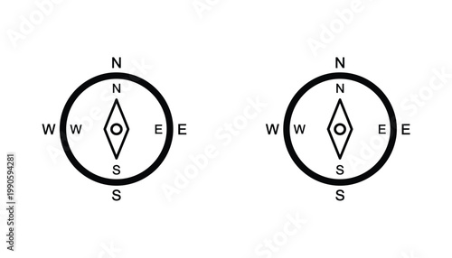 Compass navigation icons set representing cardinal directions for maps and travel applications