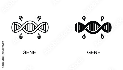 Gene icon design in line and solid style with DNA strand and markers for genetic research and laboratory analysis or scientific study concepts