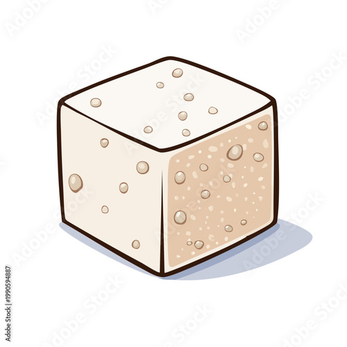 Hand-drawn illustration of a cube of tofu, a versatile plant-based food ingredient