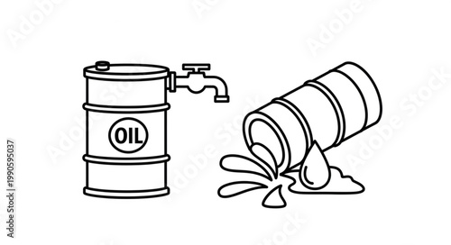 Oil Barrel Spilling Liquid Energy Resource.