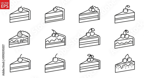 Collection of Delicious Cake Slices with Cherries and Berries.