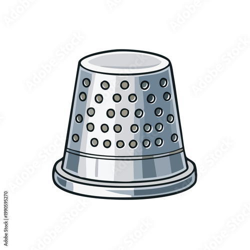 Silver thimble for sewing with dimpled surface and flared base illustration