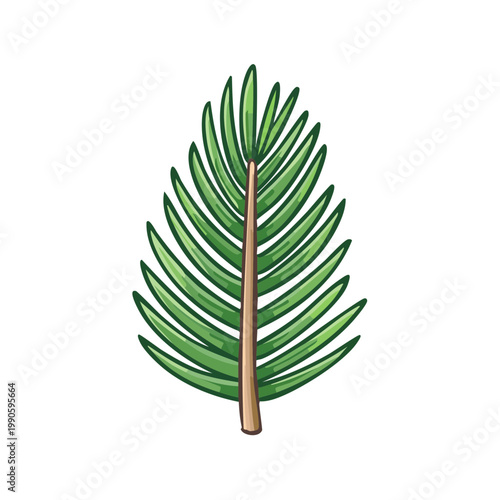 Green palm frond illustration with brown stem against white background