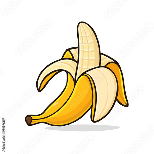Illustration of a partially peeled ripe yellow banana with smooth lines and a subtle shadow