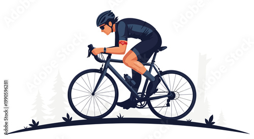 Cyclist riding bicycle on road with trees in background