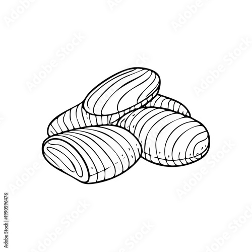 Hand-drawn sketch of a pile of gnocchi pasta with subtle texture lines