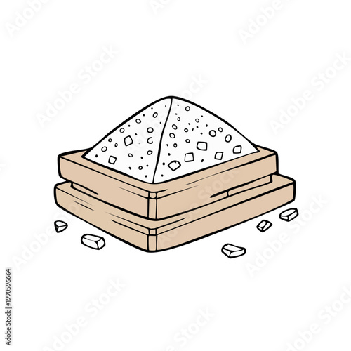 Hand drawn illustration of a pyramid made of sugar cubes and granulated sugar