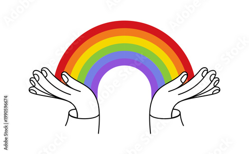 Vector illustration in flat simple linear style - hand and pride LGBT rainbow heart - lesbian gay bisexual transgender love concept, Icon and symbol for sticker