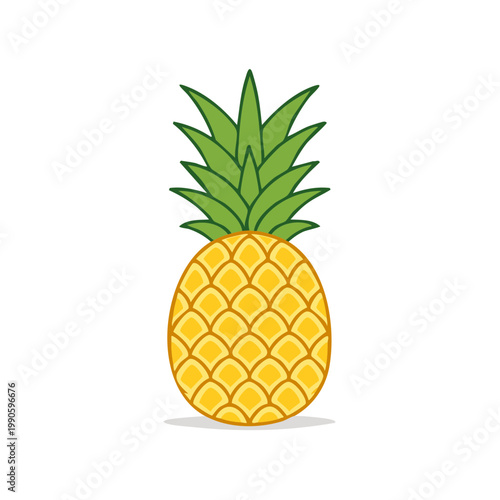 Vibrant yellow pineapple with green leafy crown depicted in a clean graphic illustration style