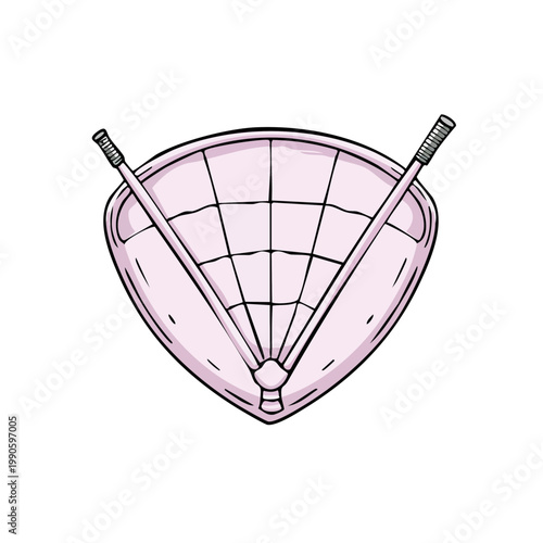 Asian conical hat with chopsticks on white background, traditional headwear vector illustration