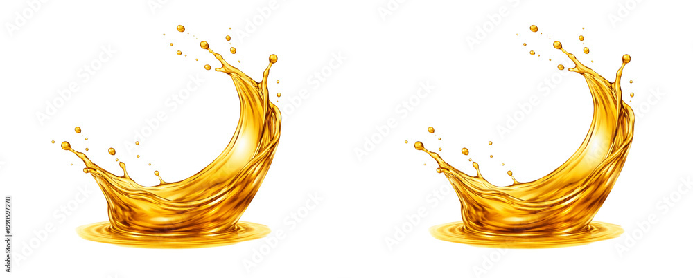 Fototapeta premium Golden oil splash isolated on a transparent background and white background.