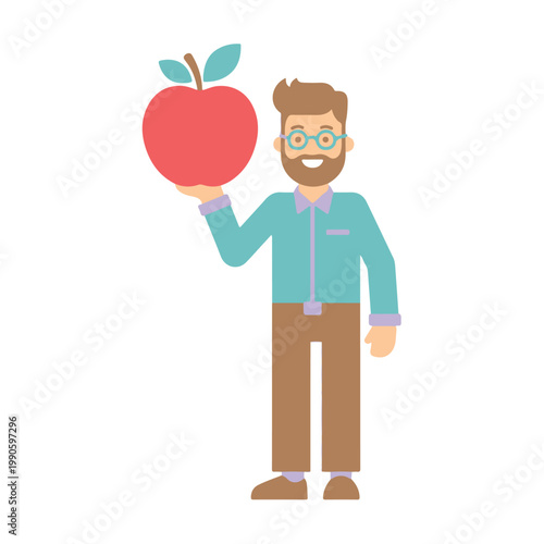 Bearded man in glasses holding a fresh red apple, symbolizing healthy eating habits and the concept of nutritious choices for a balanced lifestyle and well-being