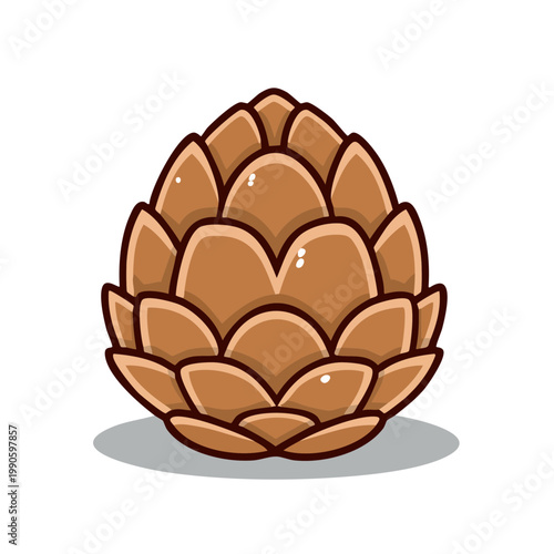 Stylized Brown Pinecone Illustration with Overlapping Scales and Soft Shadow