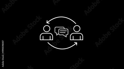 Animated communication loop between two people exchanging messages , collaboration feedback conversation cycle connection interaction concept in modern digital environments
