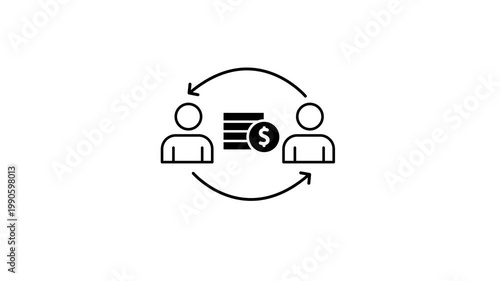 Animated financial exchange between two people showing money transfer cycle payment flow transaction loop and digital economy interaction concept