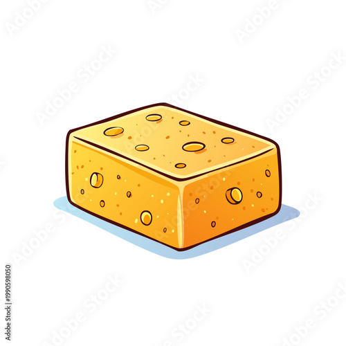 Cartoon illustration of a bright yellow porous sponge with holes on a white background.