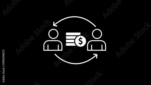 Animated financial exchange between two people showing money transfer cycle payment flow transaction loop and digital economy interaction concept