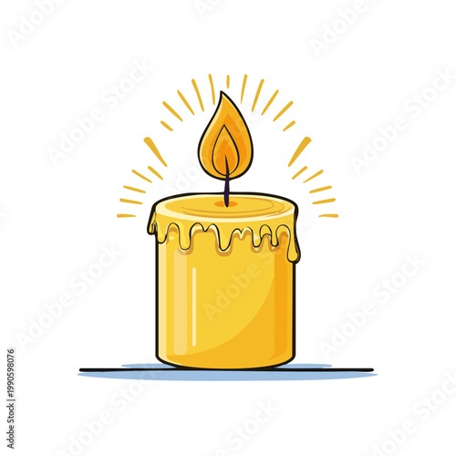 Bright yellow candle with a warm flickering flame casting a soft glow
