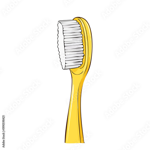 Yellow toothbrush with white bristles close-up illustration