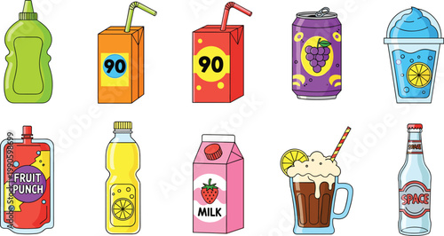 Artisanal Craft Beverage Vector Illustration Set Featuring Fermented Ginger Beer Probiotic Kombucha Jars Raw Apple Cider Vinegar and Natural Fruit Enzyme Drinks for Gut Health